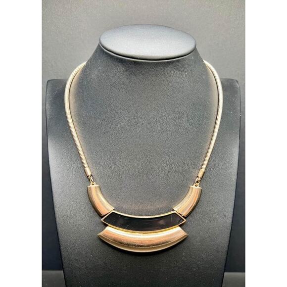 1980’s Style Gold and Black Collar Necklace - Picture 1 of 8